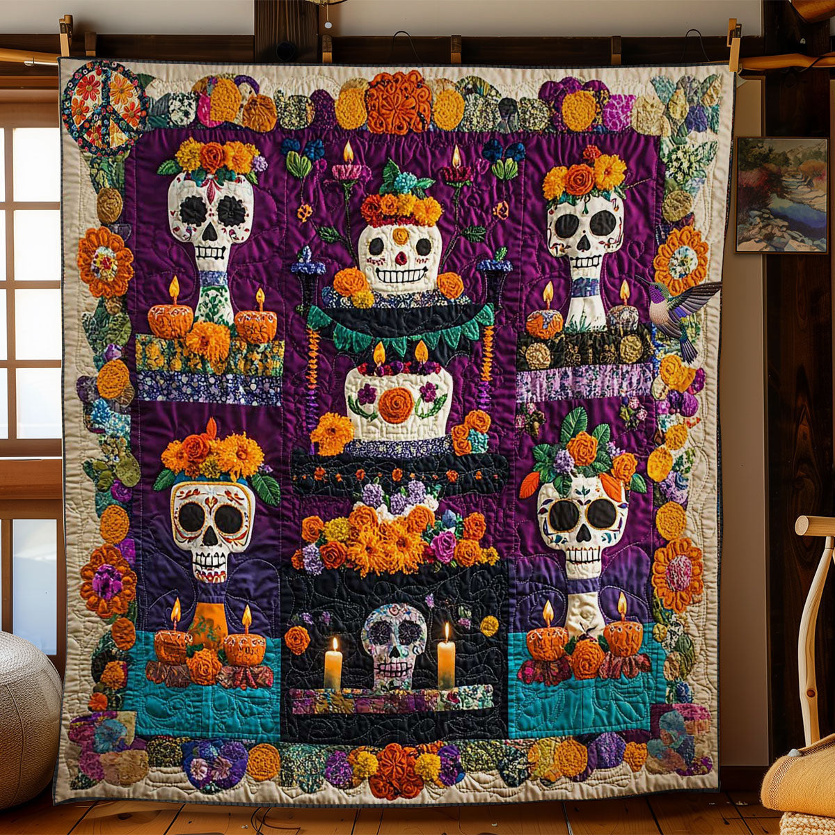 Floral Skull Celebration WN2811034CL Quilt