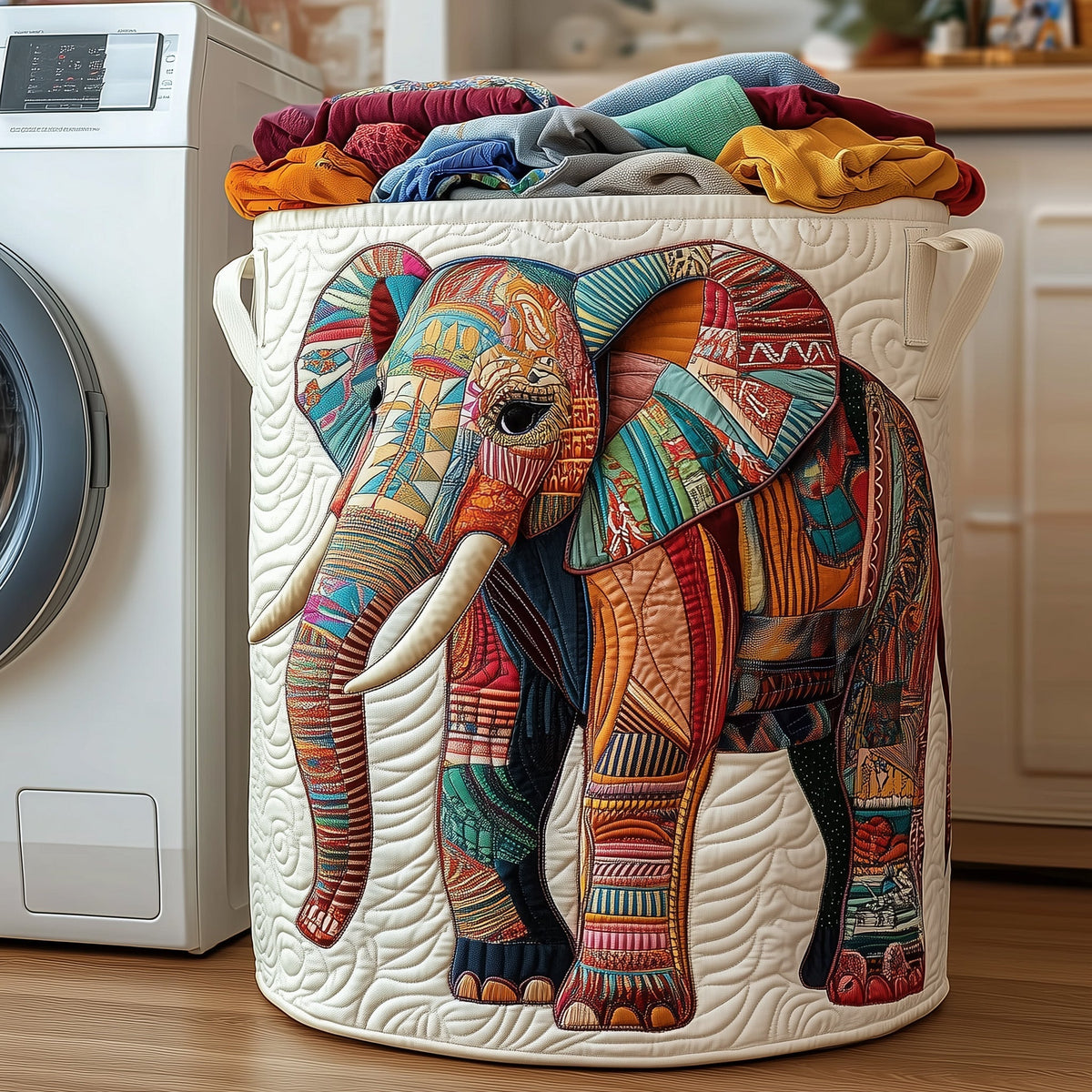 Bohemian Elephant Quilted Laundry Basket Elephant Lover Laundry Hamper Cool Gift