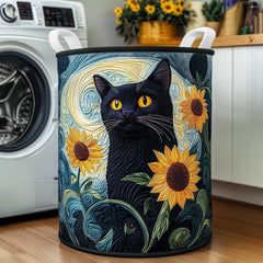 Black Cat Sunflowers Quilted Laundry Basket Cat Lover Storage Basket New Gift