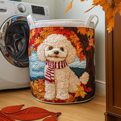 Autumn Dog Quilted Laundry Basket Poodle Lover Storage Basket Home Gifts For Grandma