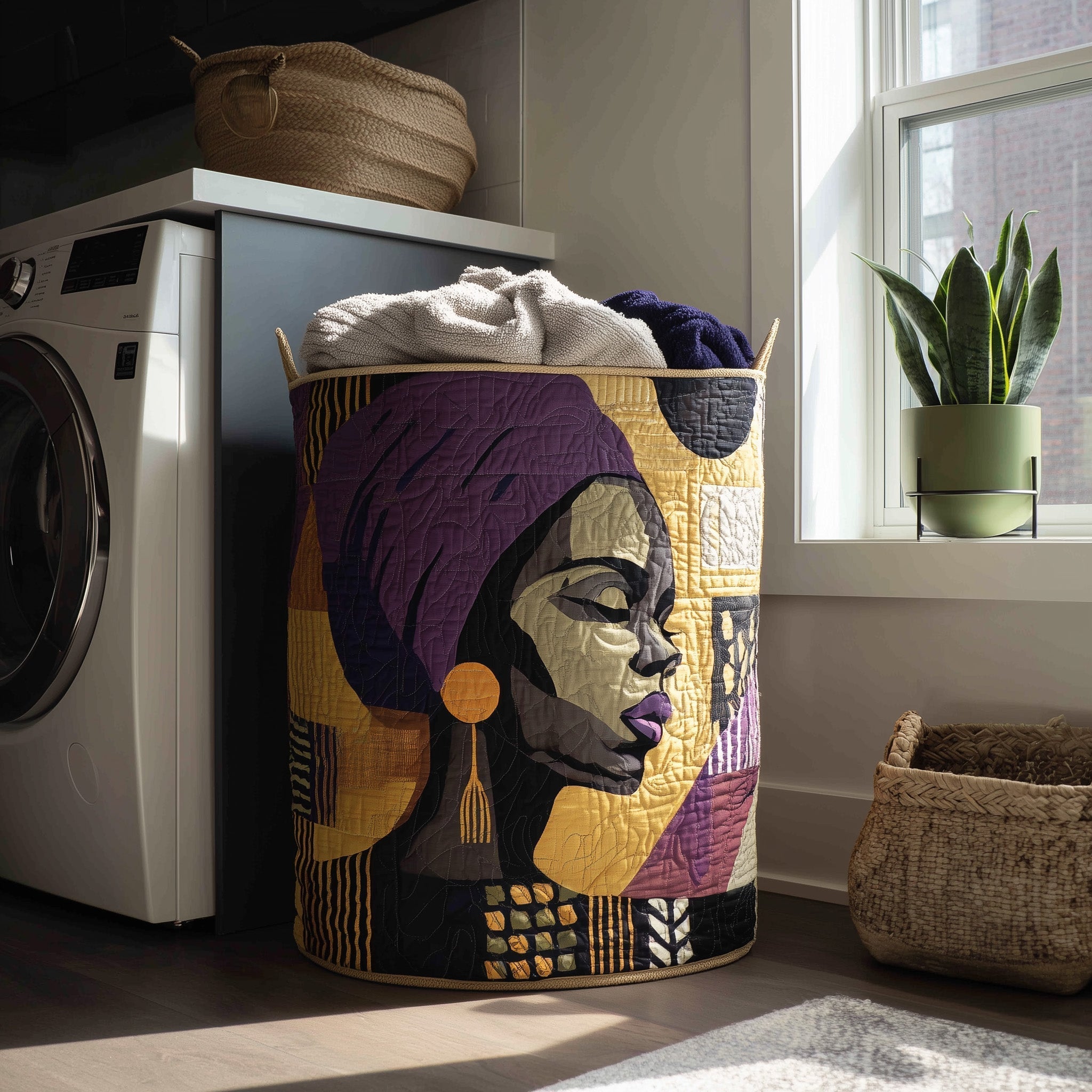 African Woman Art Quilted Laundry Basket Woman Portrait Hamper Cool Gift