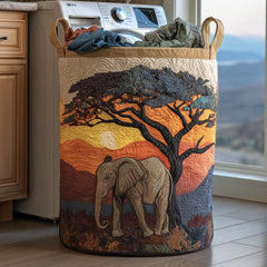 African Sunset Quilted Laundry Basket Elephant Lover Laundry Hamper Gift For Room Lovers