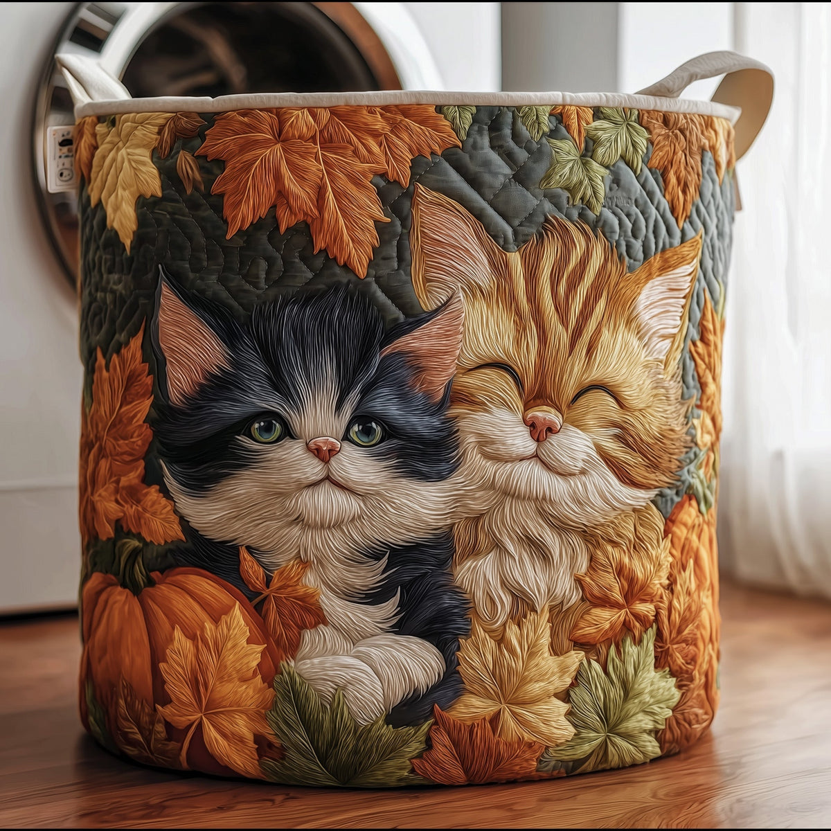 Autumn Kittens Quilted Laundry Basket Kitten Lover Storage Basket Gift For Cozy Spaces