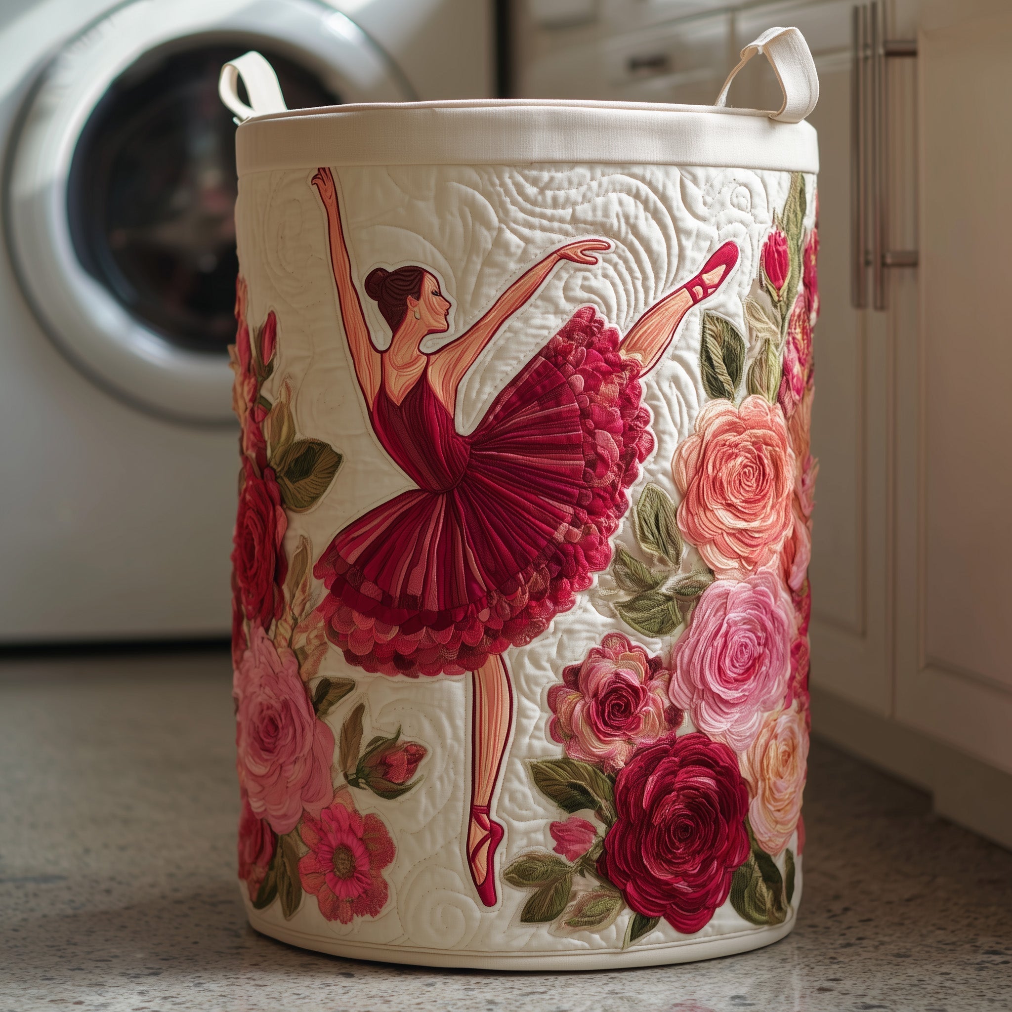 Ballet Bloom Quilted Laundry Basket Ballerina Floral Hamper Gift For Her Room Decor