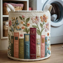Blooming Library Quilted Laundry Basket Book Lover Storage Basket Gift For Her