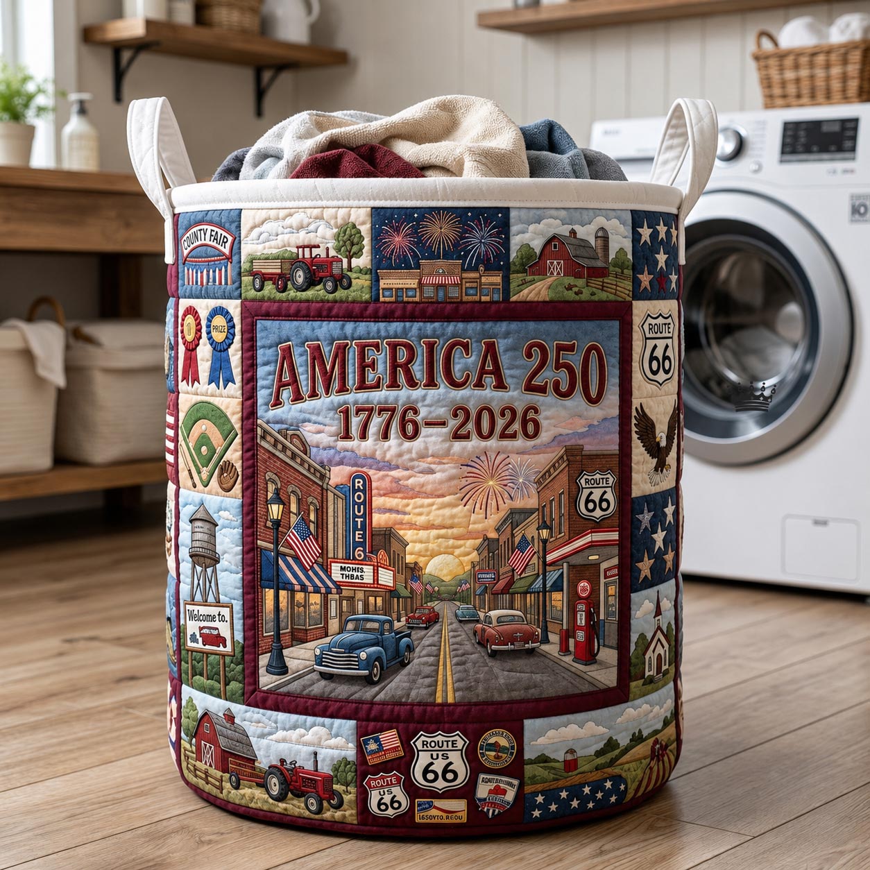 America 250th 1776-2026 Quilted Laundry Basket Patriotic USA Storage Basket House Lover Gift