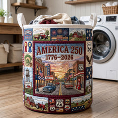 America 250th 1776-2026 Quilted Laundry Basket Patriotic USA Storage Basket House Lover Gift