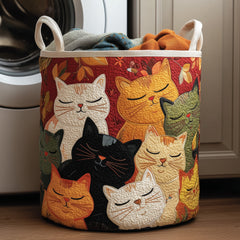 Autumn Cat Gathering Quilted Laundry Basket Cat Lover Laundry Bin Unique Gift