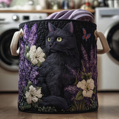 Black Cat Garden Quilted Laundry Basket Cat Lover Clothes Hamper Room Gift For Her