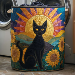 Black Cat Sun Quilted Laundry Basket Black Cat Lover Laundry Hamper Gift For Sister Home Decor