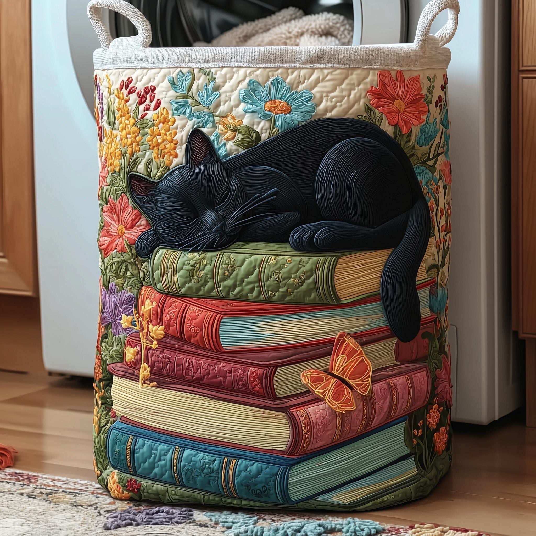 Black Cat Books Quilted Laundry Basket Cat Lover Laundry Hamper Best Housewarming Gift Ideas