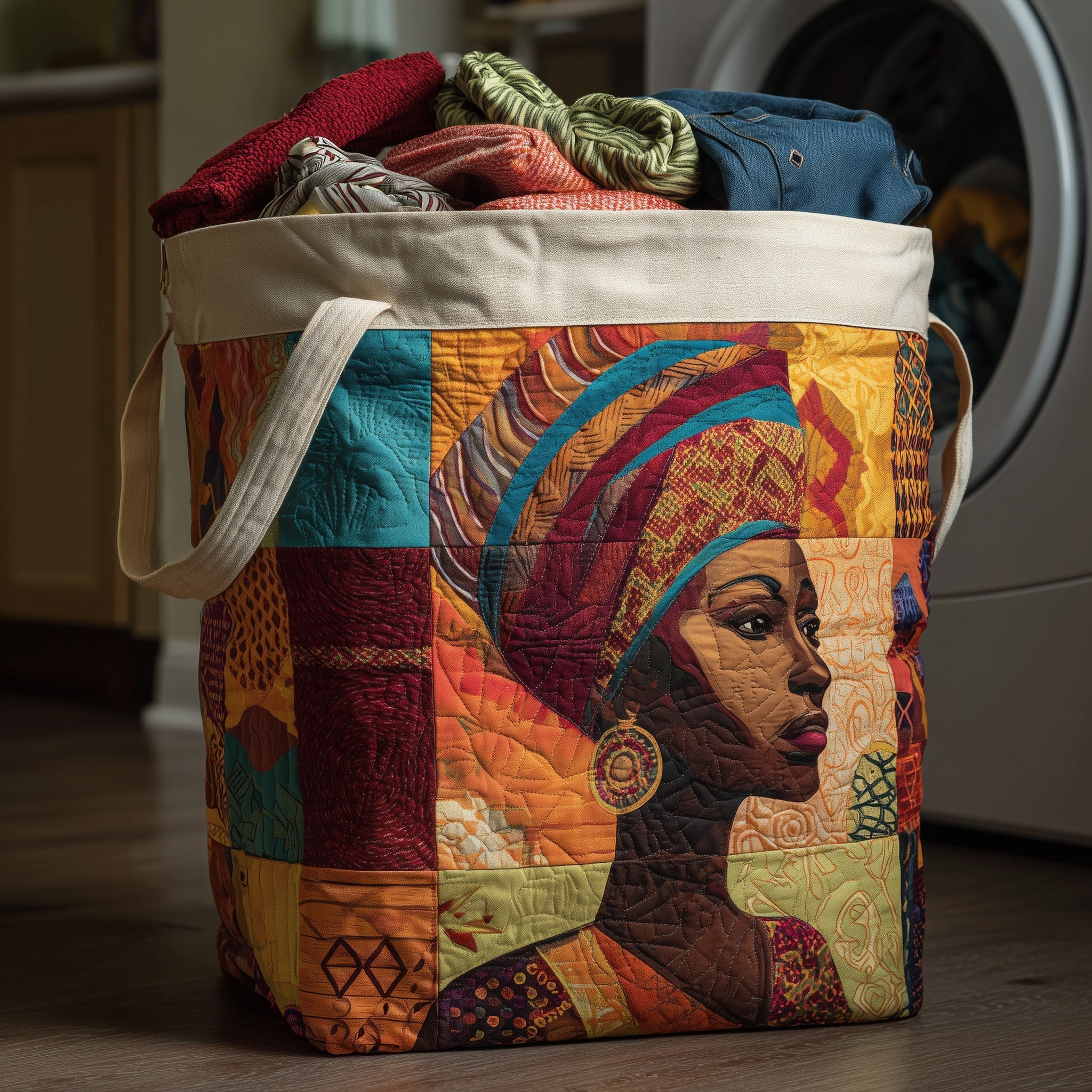 African Queen Quilted Laundry Basket African Woman Clothes Hamper New Gift