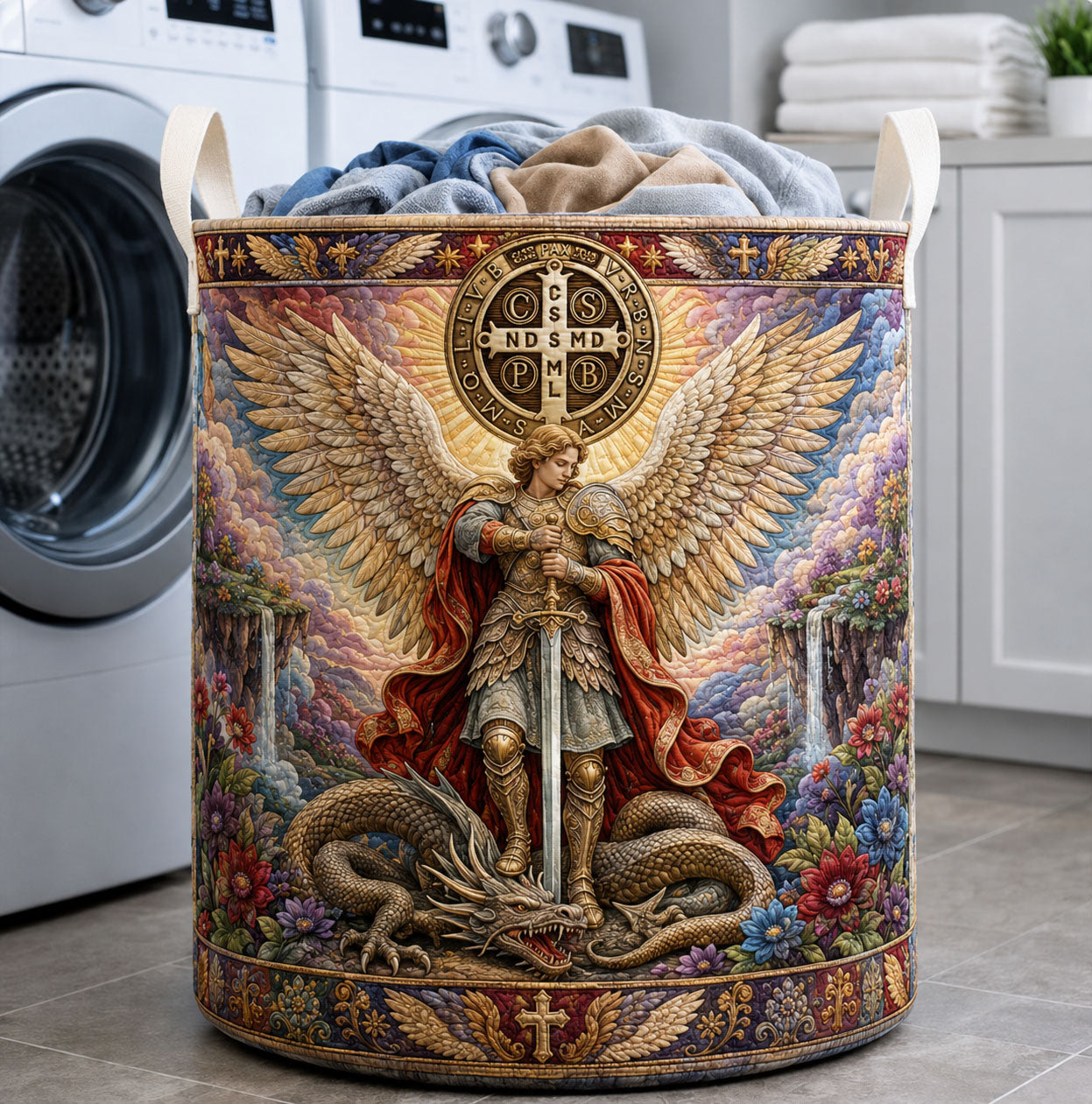 Angel And Dragon Quilted Laundry Basket Saint Michael Dragon Laundry Bin New Home Ideas