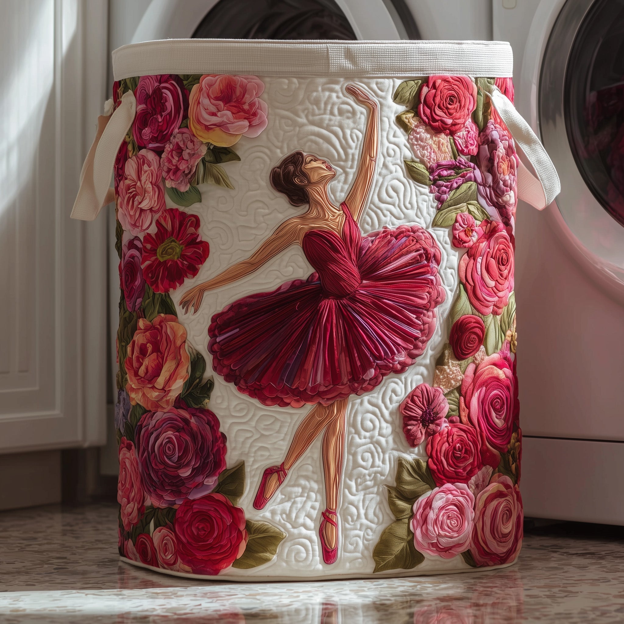 Ballet Garden Quilted Laundry Basket Ballerina Floral Laundry Bin Gift For Cozy Spaces