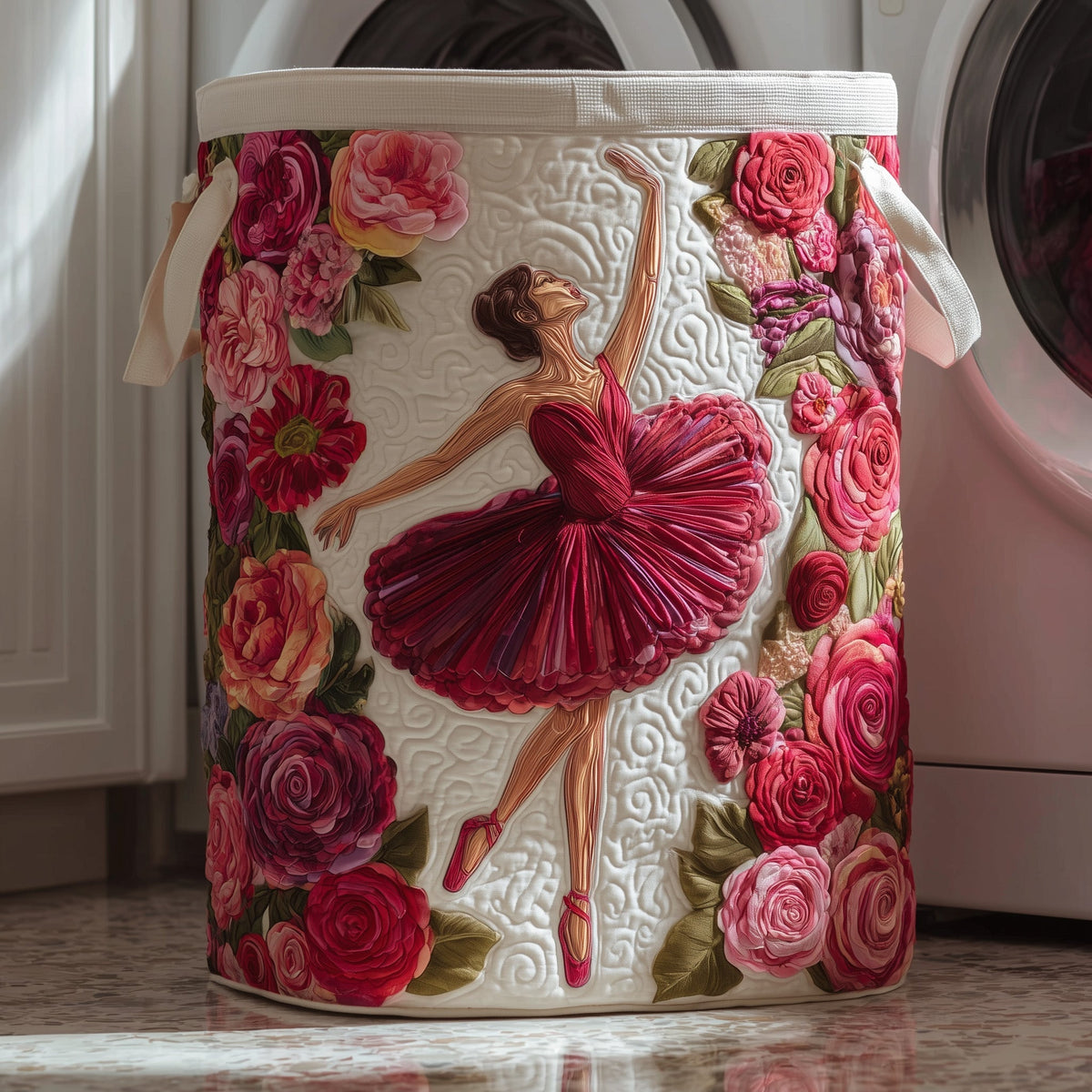 Ballet Garden Quilted Laundry Basket Ballerina Floral Laundry Bin Gift For Cozy Spaces