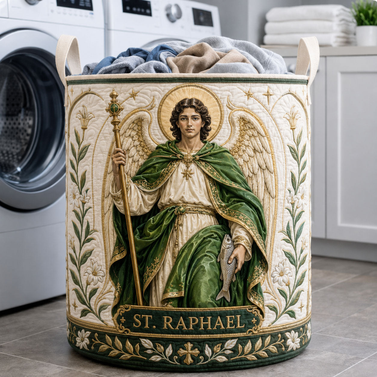 Angel Of Healing Quilted Laundry Basket St Raphael Angel Laundry Bin Home Gifts For Women
