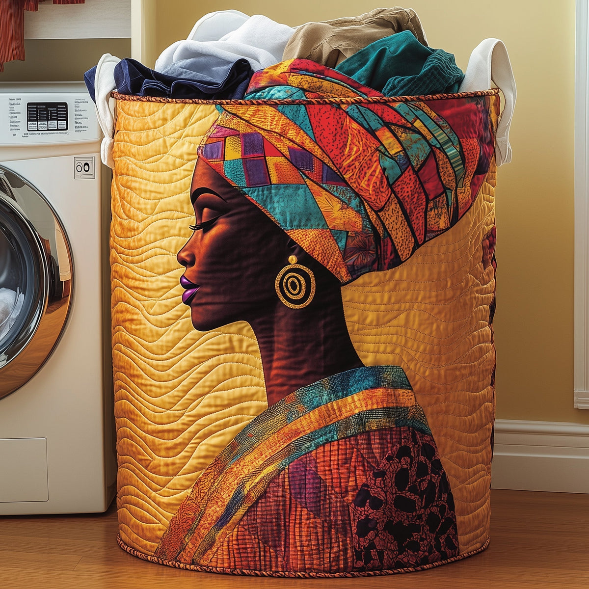 African Queen Quilted Laundry Basket Queen Portrait Clothes Hamper Gifts For Home Lovers