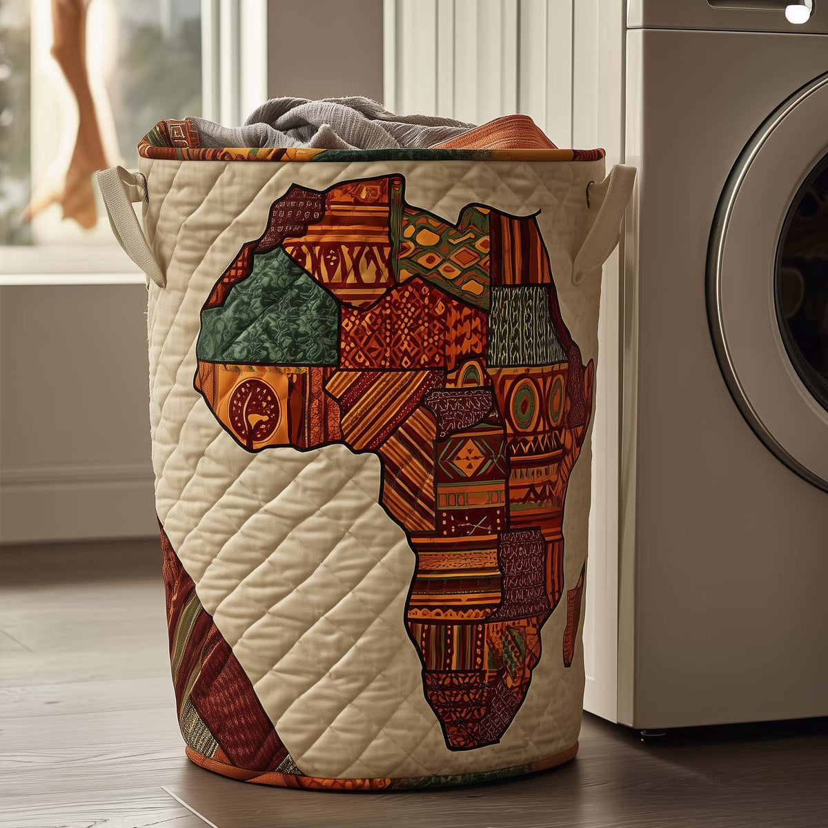 African Continent Patchwork Quilted Laundry Basket Africa Map Hamper Best Room Decor Gifts