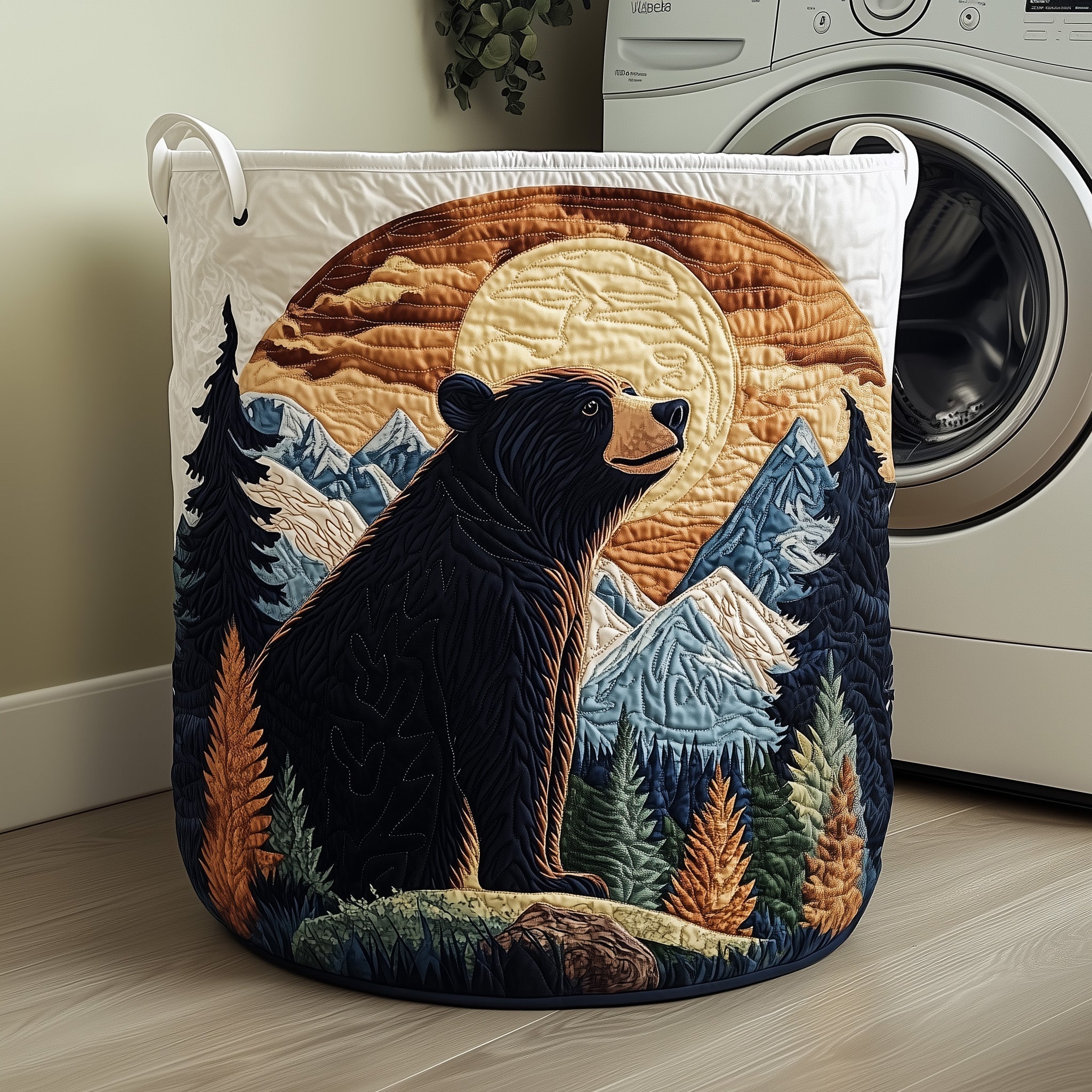 Bear Mountain Quilted Laundry Basket Bear Lover Hamper Gifts For Room Decor