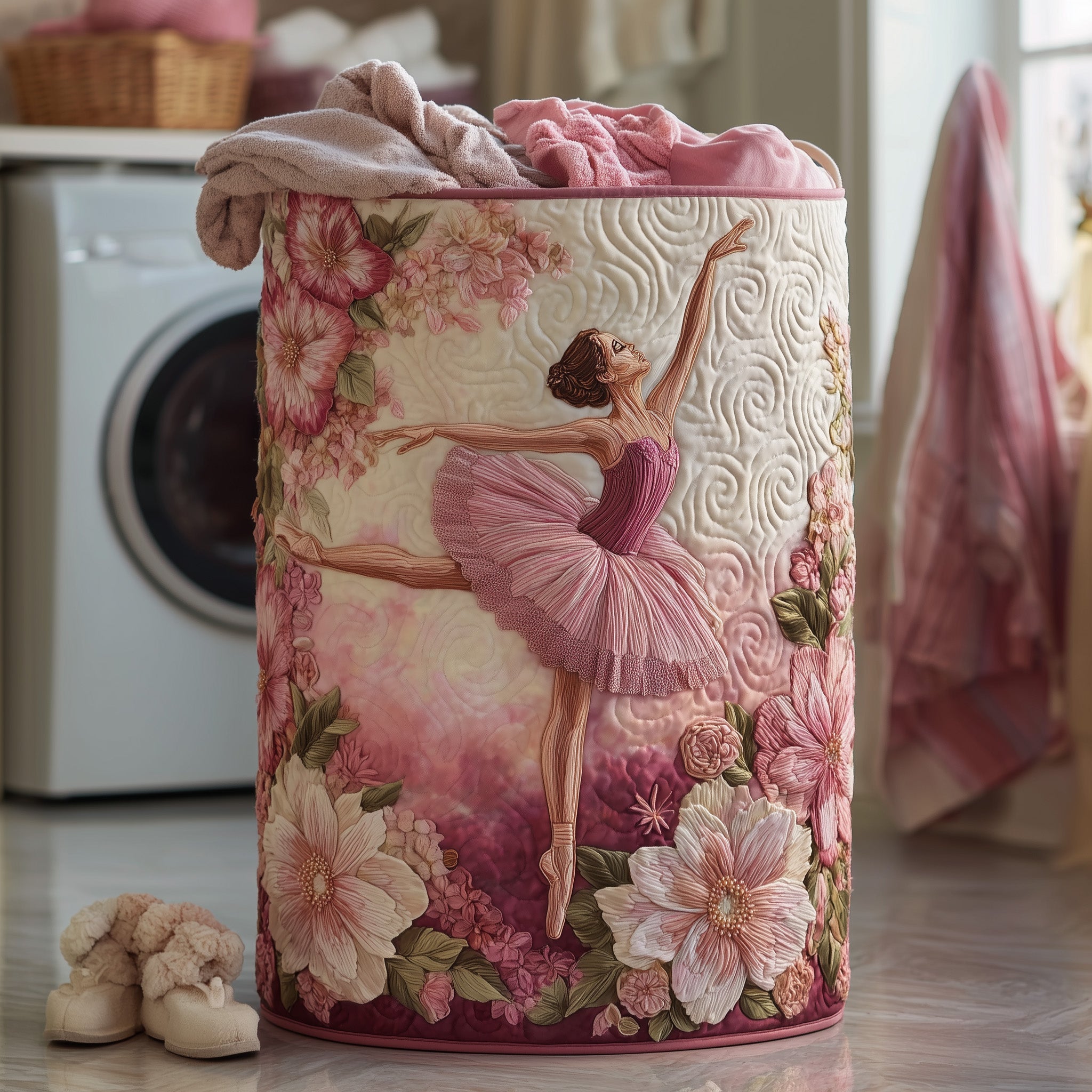Ballerina Garden Quilted Laundry Basket Ballerina Floral Laundry Hamper Room Decor Gift