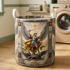 Angel Warrior Quilted Laundry Basket Archangel Michael Laundry Hamper Home Decor Gift Ideas