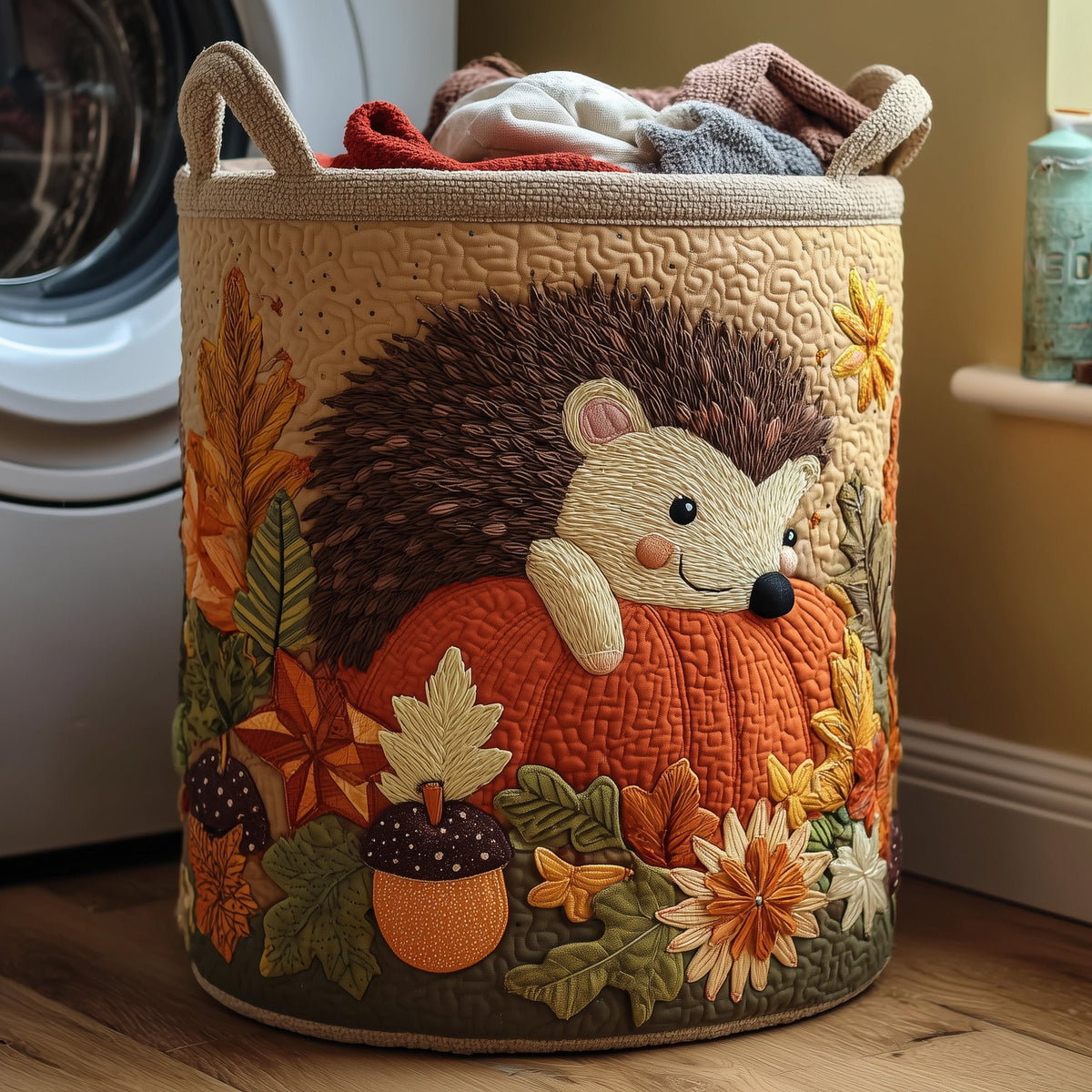 Autumn Hedgehog Quilted Laundry Basket Hedgehog Lover Hamper Cute Room Decor Finds