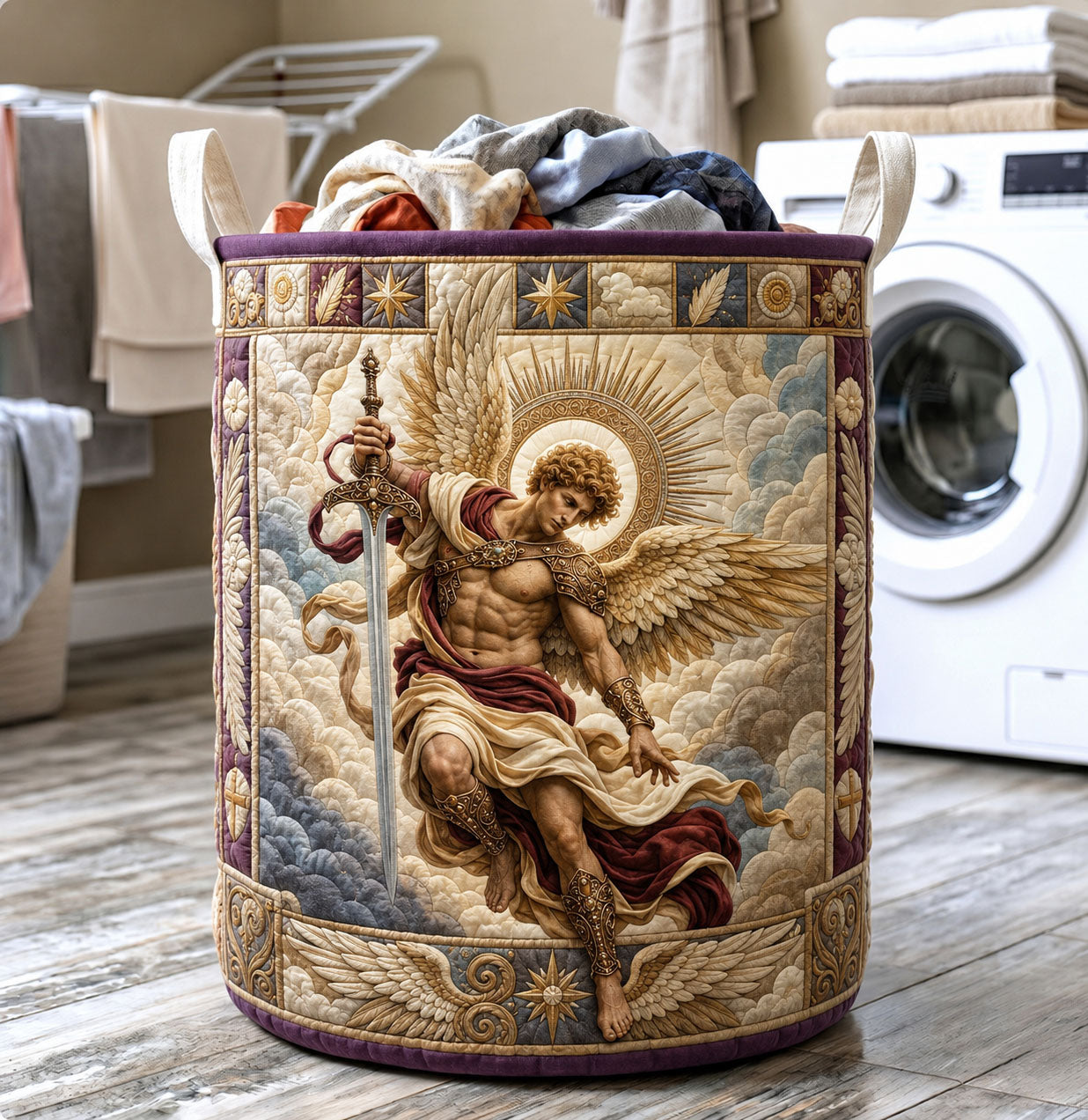 Angel Warrior Quilted Laundry Basket Angel Warrior Laundry Bin Cozy Housewarming Gift Ideas