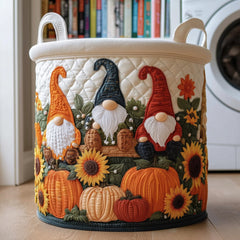 Autumn Gnome Garden Quilted Laundry Basket Gnome Pumpkin Patch Hamper Gift For Home Decor