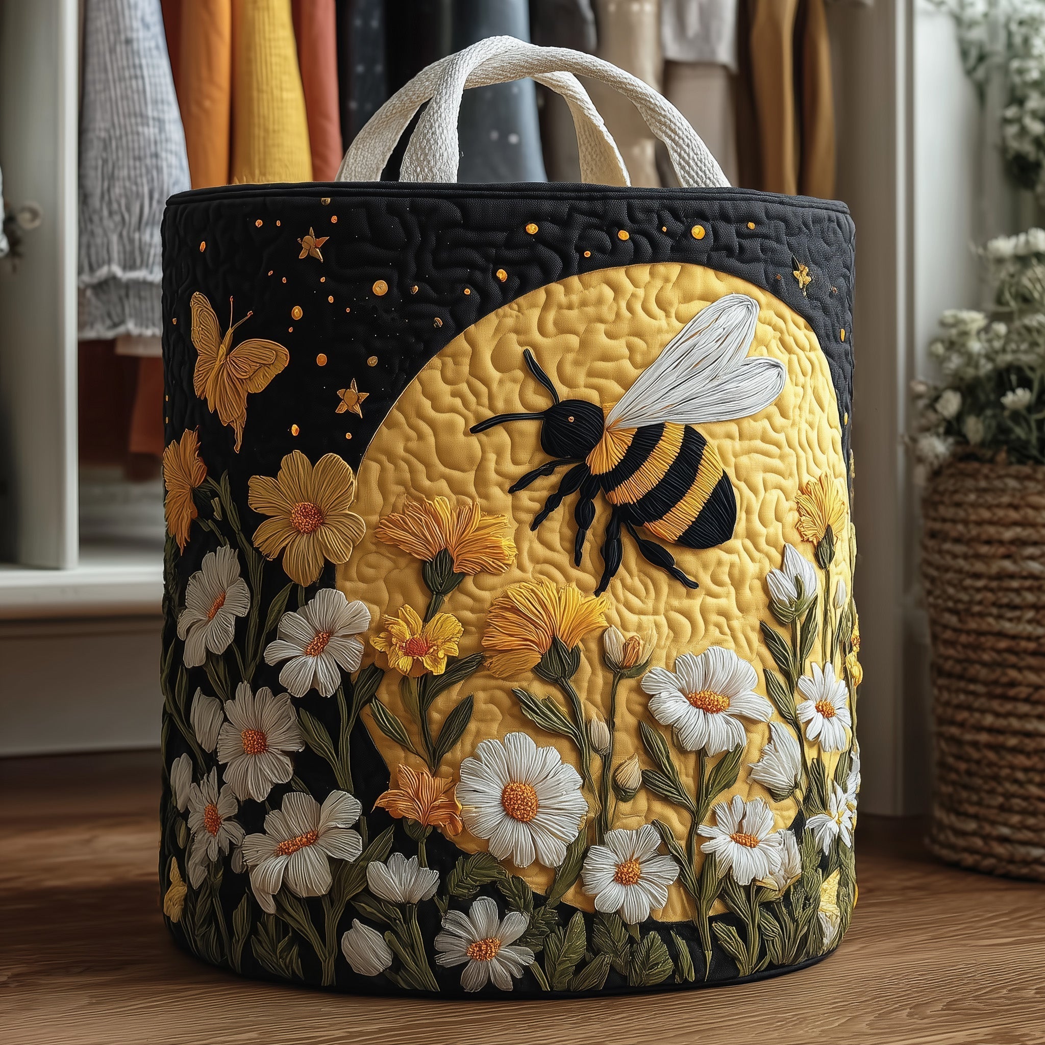 Bee Garden Quilted Laundry Basket Bee Lover Laundry Hamper Home Decor Gifts For Mom