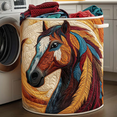 Bohemian Horse Quilted Laundry Basket Horse Lover Laundry Hamper Cozy Room Decor For Grandma