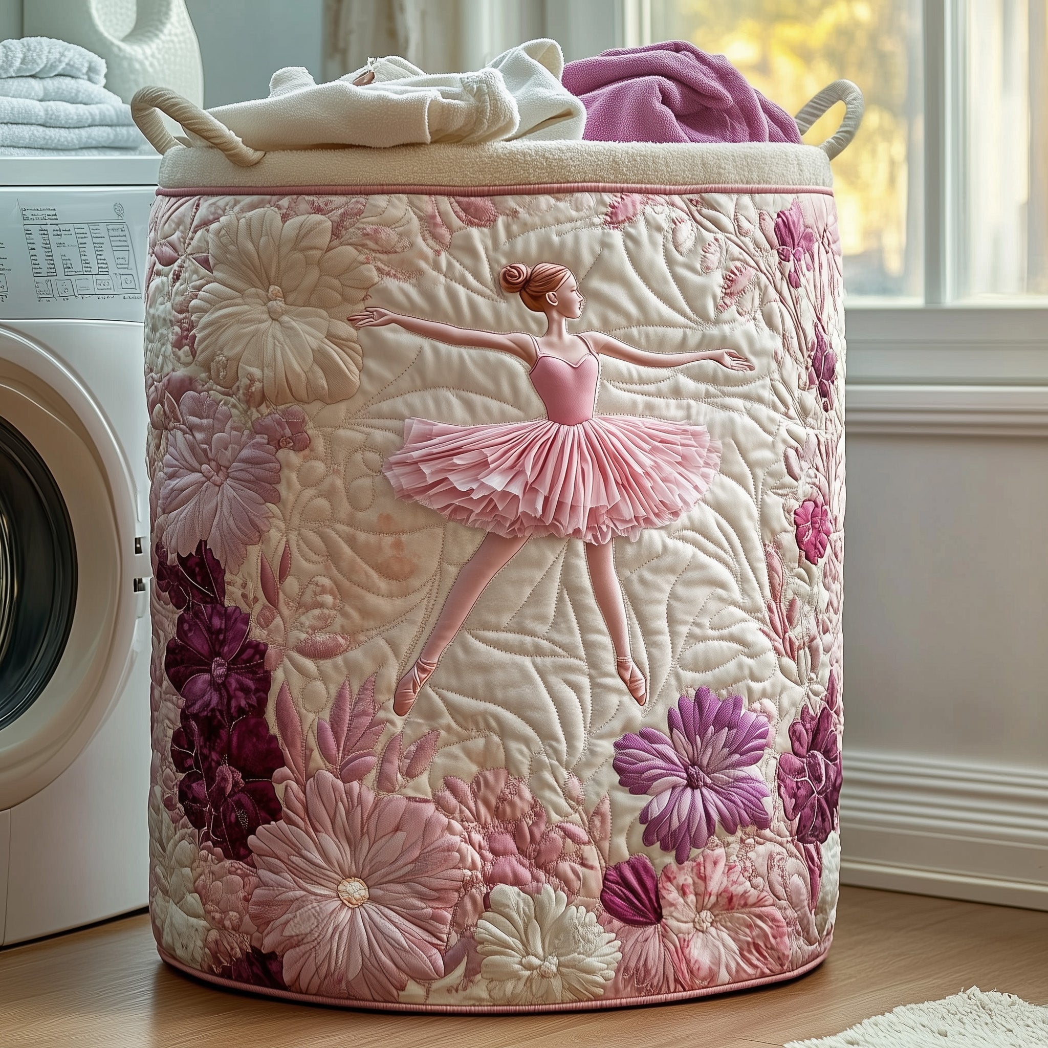 Ballerina Garden Quilted Laundry Basket Ballerina Floral Storage Basket Gift For Mom Home Decor