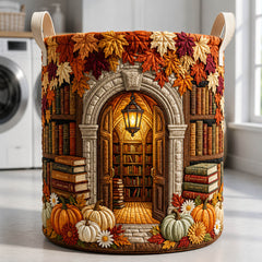 Autumn Library Quilted Laundry Basket Book Lover Clothes Hamper Room Gift For Her