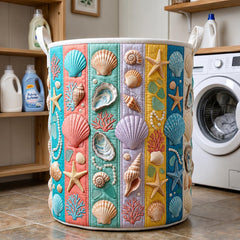 Coastal Beach Seashell Quilted Laundry Basket Sea Lover Laundry Basket Good Gifts For Husband