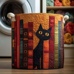 Book Cat Quilted Laundry Basket Cat Lover Storage Basket Cozy Room Decor For Grandma