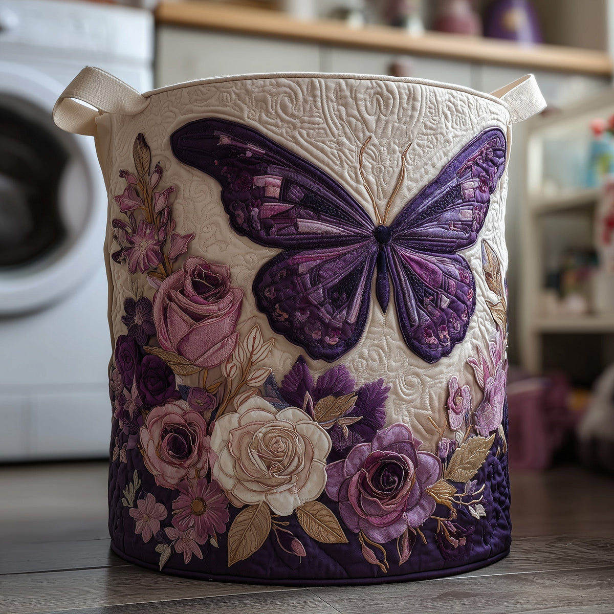 Butterfly Garden Quilted Laundry Basket Butterfly Floral Laundry Bin Presents For New Home