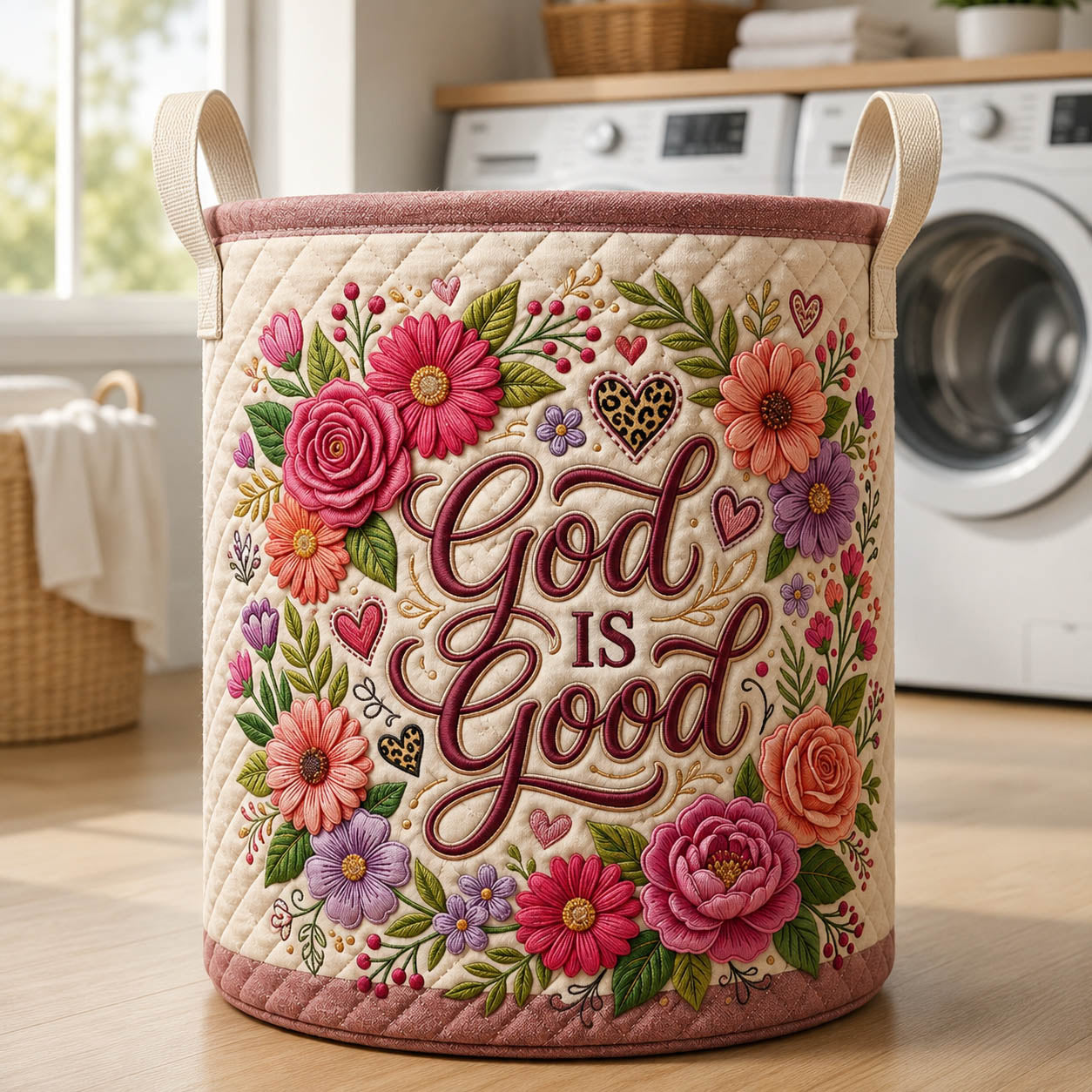 Floral Blessing Quilted Laundry Basket God Is Good Hamper Aesthetic Room Decor Gifts For Sister