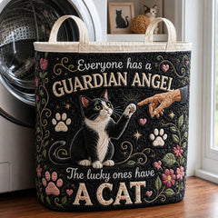 Everyone Has A Guardian Angel The Lucky Ones Have A Cat Quilted Laundry Basket Gift