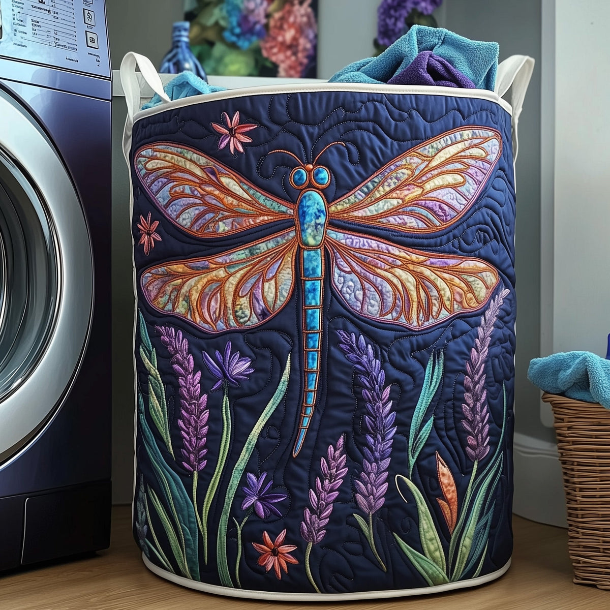 Dragonfly Garden Quilted Laundry Basket Dragonfly Floral Hamper Gifts For Home Decor