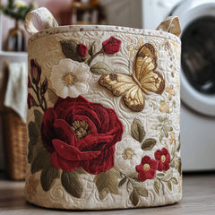 Floral Butterfly Garden Quilted Laundry Basket Vintage Rose Garden Laundry Hamper Cozy Gift