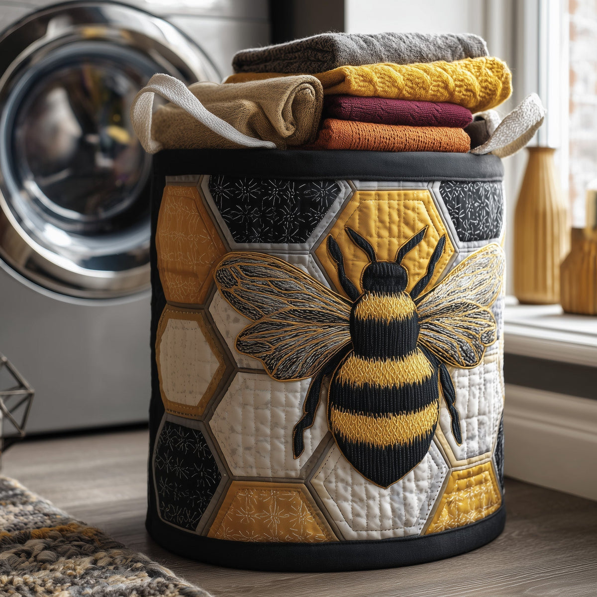 Bumblebee Honeycomb Quilted Laundry Basket Bee Lover Laundry Bin Home Decor Gifts For Mom