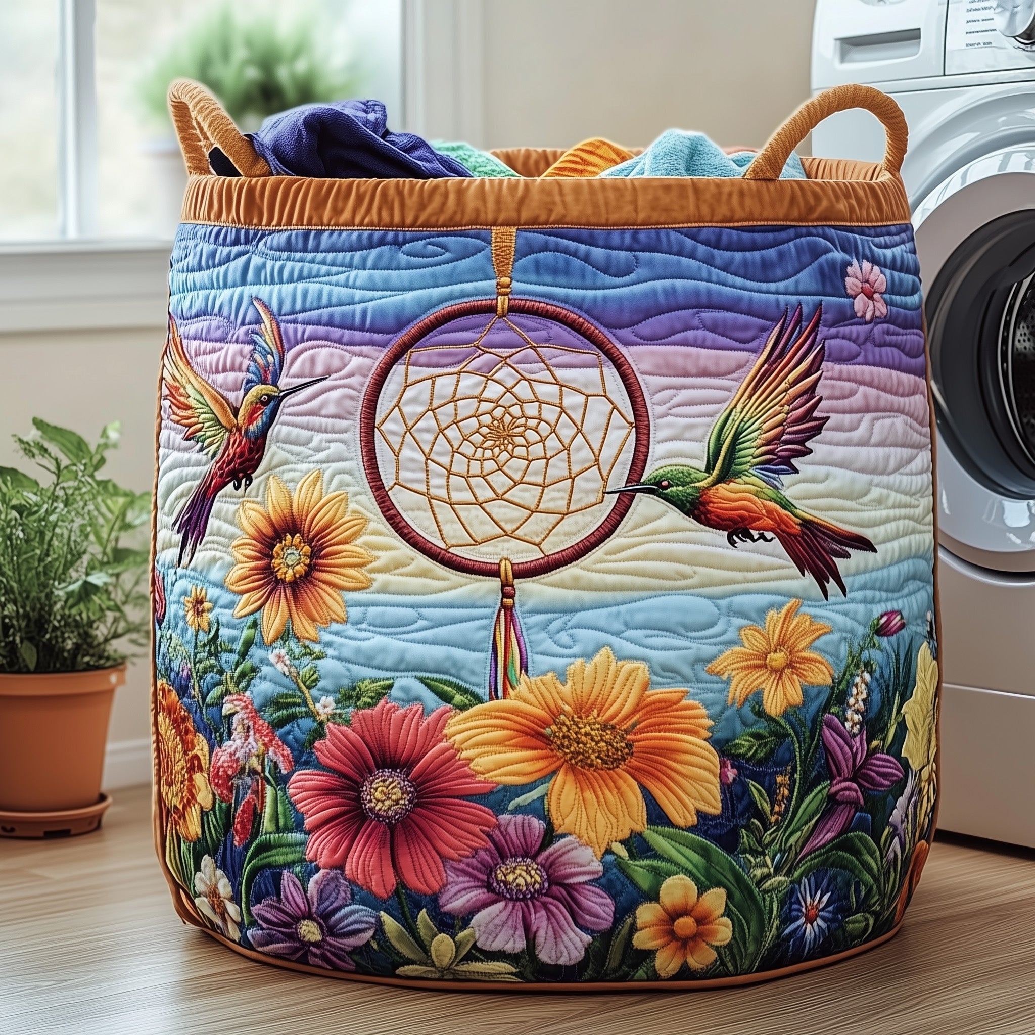 Dreamcatcher Garden Quilted Laundry Basket Hummingbird Dreamcatcher Clothes Hamper Room Gift