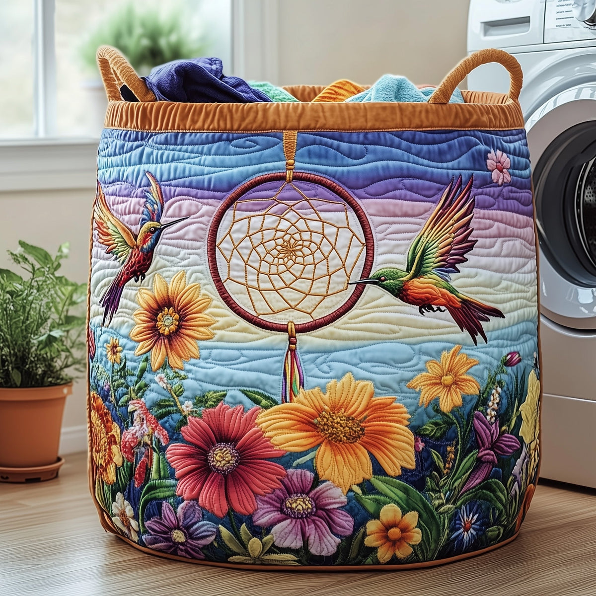 Dreamcatcher Garden Quilted Laundry Basket Hummingbird Dreamcatcher Clothes Hamper Room Gift