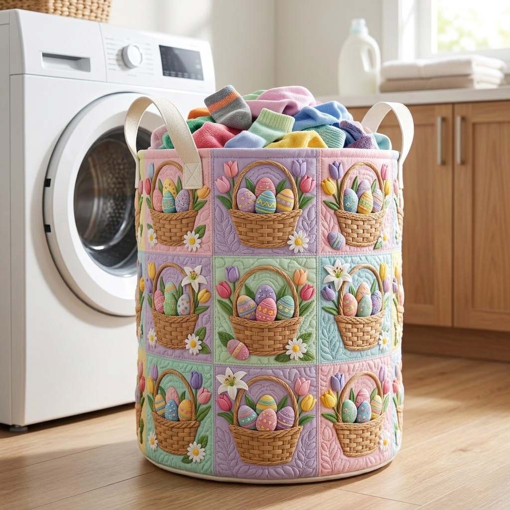 Easter Basket Blooms Quilted Laundry Basket Easter Eggs Laundry Bin Presents For New Home