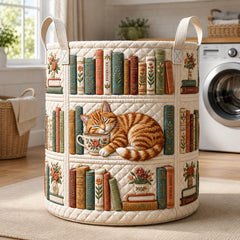 Bookshelf Curiosity Quilted Laundry Basket Cat Lover Hamper Great Home Decor Finds