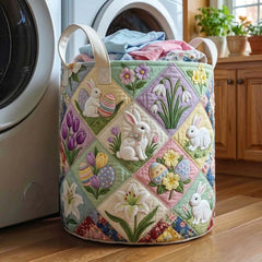 Easter Bunny Garden Quilted Laundry Basket Bunny Lover Storage Basket Gift For Cozy Spaces