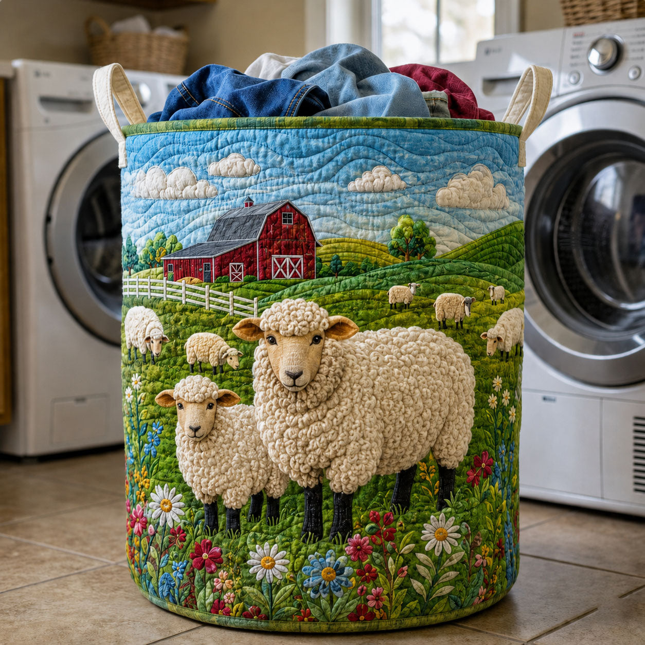 Farmstead Sheep Quilted Laundry Basket Sheep Lover Hamper Gift For Room Lovers