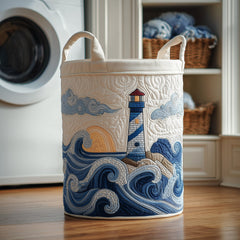 Coastal Lighthouse Quilted Laundry Basket Lighthouse Waves Hamper Best Home Decor Gifts