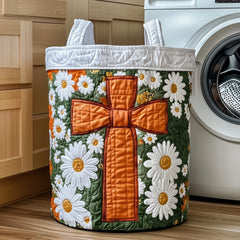 Daisy Cross Garden Quilted Laundry Basket Cross Floral Hamper Decor Gift