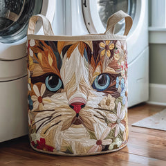 Floral Cat Face Quilted Laundry Basket Cat Lover Laundry Bin Home Gifts For Women