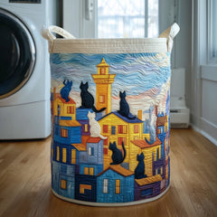 City Cats Quilted Laundry Basket Cat Lover Storage Basket Gifts For Living Rooms